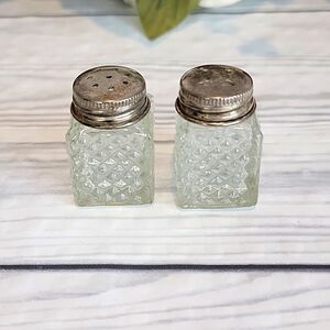 Vintage unbranded miniature diamond cut glass salt and pepper shakers
